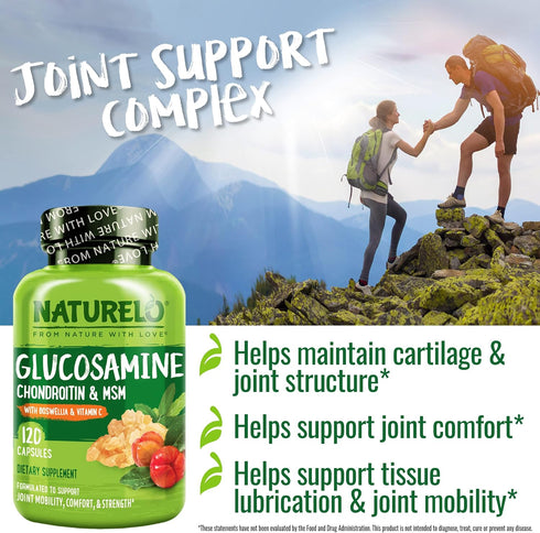 NATURELO Glucosamine Chondroitin MSM with Boswellia and Vitamin C - Joint Support Supplement - 120 Capsules...