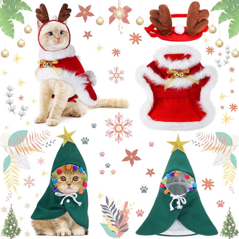 3 Pieces Christmas Pet Costumes Outfit Set Includes Puppy Cat Cloak with Star and Pompoms Kitten Dog Antlers Headband Pet Reindeer Headwear Cat Sa...