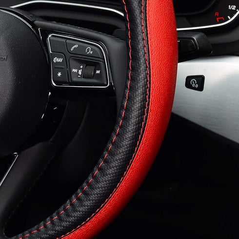 LABBYWAY Microfiber Leather Auto Car Steering Wheel Cover, Universal 15 Inch Anti-Slip Wheel Protector, Red...