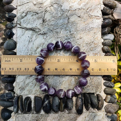 chengmu 12mm Banded Amethyst Stretch Bracelet Natural Round Beads Semi Gemstone for Crystal Elastic Beaded Bracelet 8"...