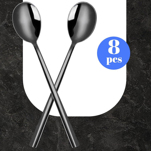 HANSGO 8PCS Stainless Steel Spoons, Dinner Spoons with Long Handles 8.5 Inch Soup Spoons Table Spoons Black for Kitchen Home...