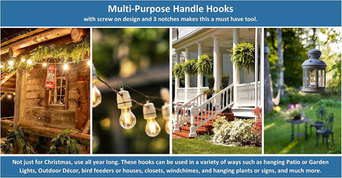 JSP Manufacturing Multi-Purpose Plastic Utility Hook Screw On Pole Attachment (Pole NOT Included) - Hang Christmas Lights, Bird feeders, Sting Lig...