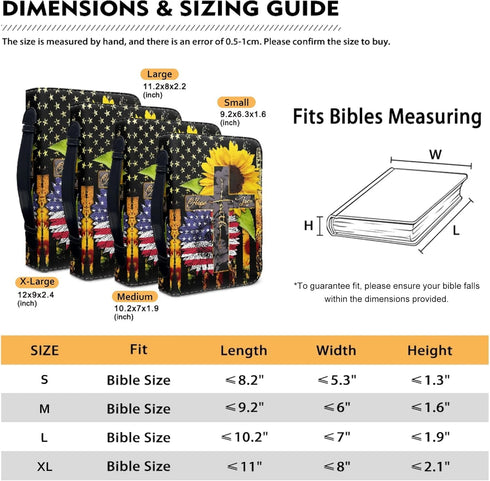 Bengbobar US Flag Bible Covers for Women Men Cross Bible Carrying Case Waterproof Faux Leather Bible Protective with Handle and Zippered Journal C...