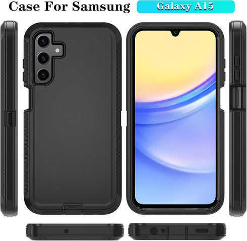 Qinmay Phone Case for Samsung Galaxy A15 5G Case with HD Screen Protector, Samsung A15 5G Case Durable Shockproof 3-Layer Cover for Galaxy A15 5G ...