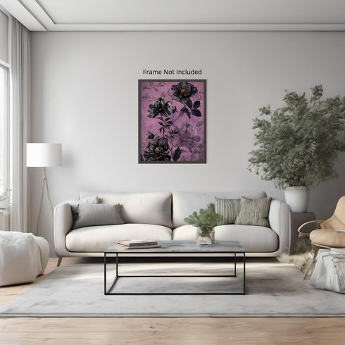 Posterizer 1 pcs-black flowersand purple background-Floral & Botanical Art-Abstract & Modern Art-Decor for Home & Office- UNFRAMED Wall Art...