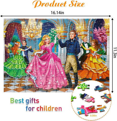 Jigsaw Puzzles for Kids Ages 4-8, 6-8, 8-10 - Princesses at The Dance - 100 Piece Princesses Puzzles for Children, Learning Educational Toys for 4...