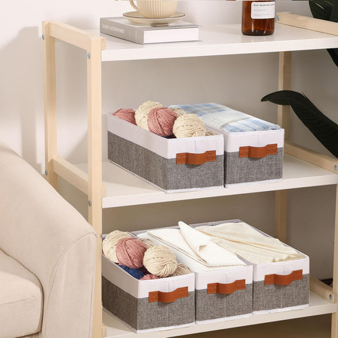 Small Storage Basket 1-Pack,Foldable Open Storage Bins, Storage Boxes with Handles, Fabric Storage Containers (White&Gray,15x6x5in...