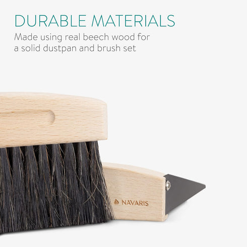 Navaris Small Dustpan and Brush Set - Wooden Mini Dust Pan Brush for Sweeping Table Tabletop - Compact Horsehair Brush for Sweeping Countertop - B...