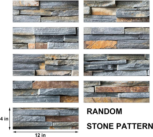 3-Pieces Peel and Stick Backsplash Tiles for Kitchen 4"x 12" PVC Self-Adhesive Subway Matte Faux Stone Wall Panel Brick Stick on Backspalsh for Ba...