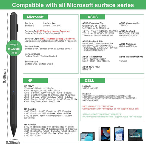 Stylus Pen for Microsoft Surface - 75 Day Battery Life+4096 Tilt Pressure+Touchscreen Pen Cap, Work for Surface Pro 9/8/7/6/5/4/3/X,Surface Go 3/B...