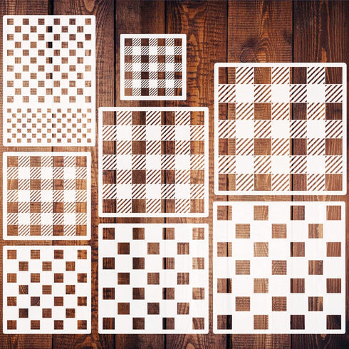 8 Pcs Check Stencil Buffalo Pattern Stencils Reusable Checkerboard Stencils for Painting Wood Wall Tile Canvas Paper Fabric...