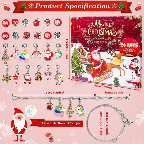 2024 Christmas Advent Calendar Charm Bracelets for Girls, SIXNIE 24-Days Xmas Countdown Calendar with 2pcs DIY Charm Bracelets Kits, Creative Jewe...