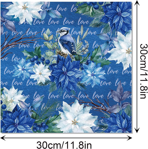 Christmas Blue Bird Scrapbook Paper Pad,24 Pcs Blue Bird Pattern Double-Sided Decopodge Paper,Cardstock Paper for Scrapbooking DIY Decorative Back...