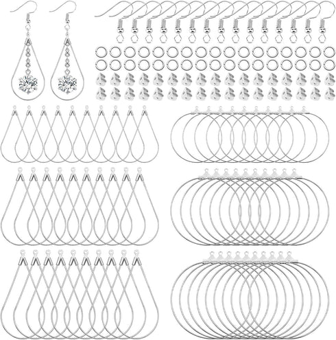 360Pcs Beading Hoop Earrings for Jewelry Making, with Earring Finding Teardrop Round Beading Hoop Earrings Beading Hoop Set Earring Hooks and Back...