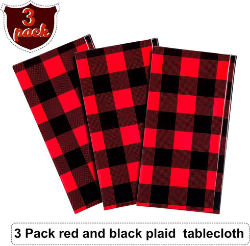 Breling Christmas Buffalo Plaid Table Cover, Red and Black Lumberjack Checkered Tablecloth Xmas Plastic Gingham Table Cover Disposable Tablecloth ...