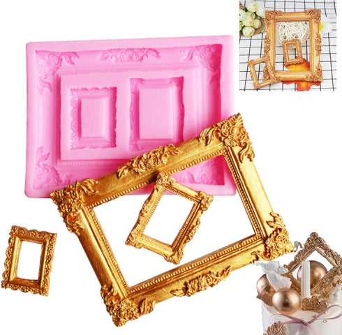 3 Pieces Pink Picture Frames Silicone Mold for Cake Decorating Sugar Gum Paste Chocolate Cookies Resin Polymer Clay...