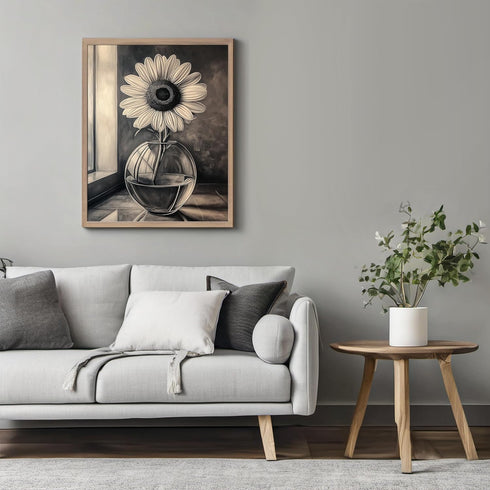 Posterizer 1 pcs-lone sunflower in a round vase-minimalist modern art 2-Floral & Botanical Art-Collectibles & Fine Art-Decor for Home & Office- un...
