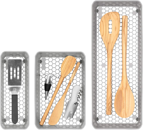 Spectrum Diversified Hexa Drawer Organizer Tray Modern Kitchen Cutlery, Utensil, Silverware Holder, Cabinet Storage, Set of 3, Stone Gray...