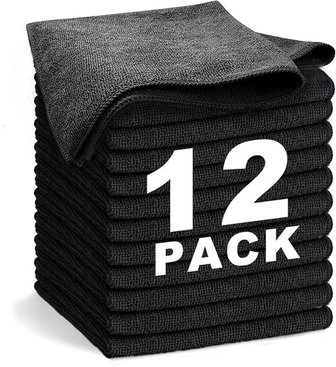 Black Microfiber Cleaning Cloth 13"x13", Ultra Soft Absorbent Microfiber Cleaning Rags for Housekeeping Cleaning Supplies, Lint Free Reusable Clea...