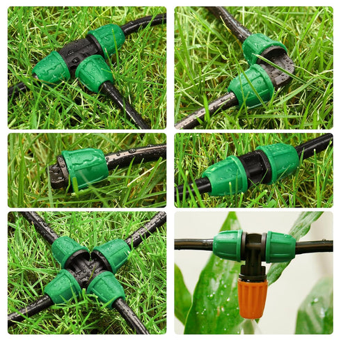 Drip Irrigation Fittings Kit for 1/4" Tubing, 65 Pcs Drip Line Lock Barbed Connectors for Drip Systems - 18 Couplings, 15 Tees, 12 End Caps,1 0 El...