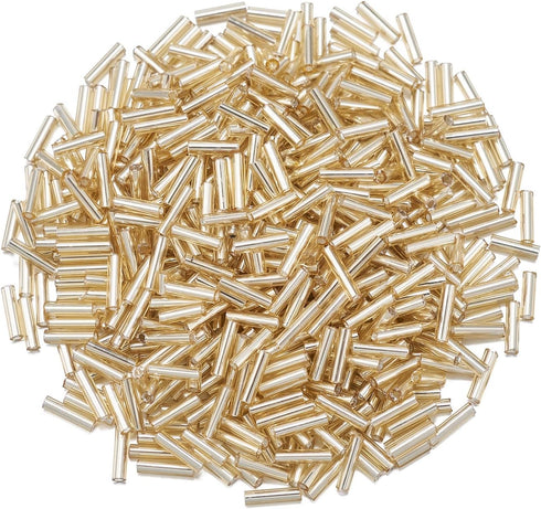 Pandahall 1250pcs/50g Silver-Lined Glass Bugle Beads 6x1.8mm Tube Loose Glass Seed Spacer Bead for Jewelry Making (Goldenrod)...