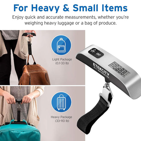 Etekcity Luggage Scale, Travel Essentials, Digital Suitcase Weight Scales for Travel Accessories, Hanging Baggage Scale with hook, 110 Pounds, Bat...