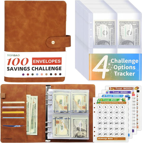 100 Envelopes Money Saving Challenge Binder, A5 Budget Binder with Envelopes and Challenge Tracker, 2024 New Savings Challenges Planner Book to Sa...