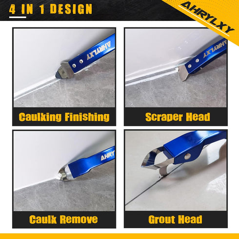 Stainless Steel Caulking Tools, Upgraded 4 in 1 Grout Removal Tool, Sealant Finishing Tool, 5 Silicone Pads Caulk Remover for Kitchen Window Bathr...