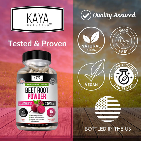 Kaya Naturals Premium Organic Beet Root Powder Supplements - Promotes Healthy Circulation and Nitric Oxide Flow - Non-GMO and Gluten Free - 30 Cou...