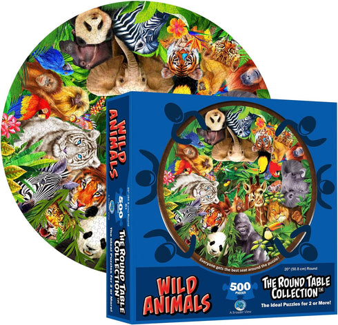 A Broader View Wild Animals Round Table Puzzle - 500 Pieces, Jigsaw Puzzles For Adults & Kids, Suitable For Groups Of 2 Or More, Everyone Gets The...