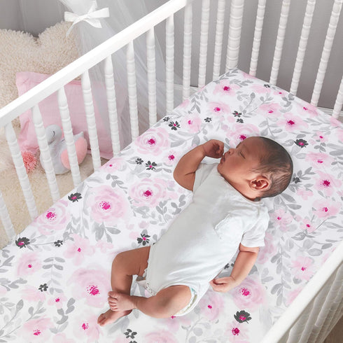Bedtime Originals Blossom Fitted Mini Crib Sheet - Pink, Gray, White, Floral...