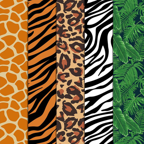 Whaline 5Pcs Safari Theme Cotton Fabric Bundles 18 x 22 Inch Animal Print Fat Quarters Safari Animal Quilting Patchwork Squares Sewing Fabrics for...