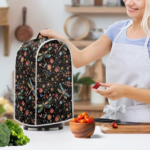 Floral Dragonfly Blender Cover Kitchen Appliance Cover Anti Fingerprint Stain Resistant Fabric Stand Mixer or Coffee Maker with Top Handle for Hom...