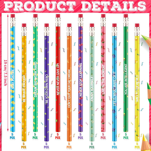 Scented Inspirational Motivational Pencils Student Colorful Fruit Pencils Cute Pencils with Eraser Wood Graphite Pencil for Girls Kids Boys School...