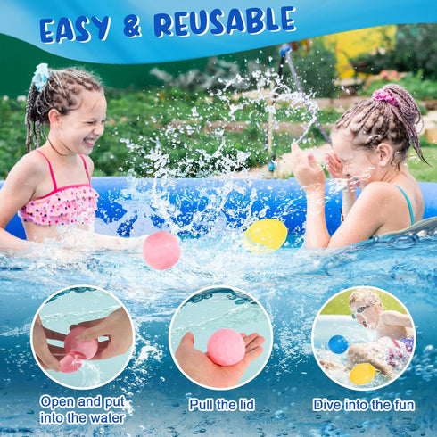12 Pack Reusable Water Balloons Fast Refillable for Kids Outdoor Activities, latex-free Kids Pool Beach Bath Toys, Self-Sealing Water Bomb Quick F...