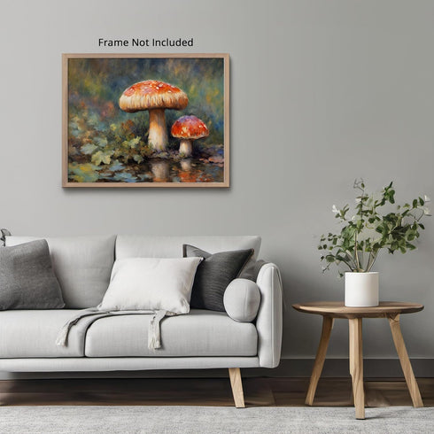 Posterizer 1 pcs-cute mushrooms in the wild-oil painting style 1-Floral & Botanical Art-Landscape & Nature Art-Decor for Home & Office- unframed w...