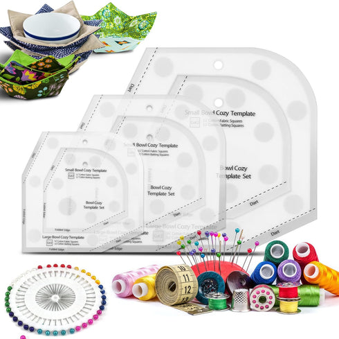 Bowl Cozy Template 3 Sizes, Bowl Cozy Pattern Template, Bowl Cozy Template Cutting Ruler Set of 4, Large Bowl Cozy Template for Sewing with 40 Pcs...