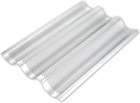 Stainless Steel French Baguette Bread Pan, Perforated Loaf Pans for Baking 15"x10", 3 Waves Toaster Oven Baking Tray (1 Pack)...