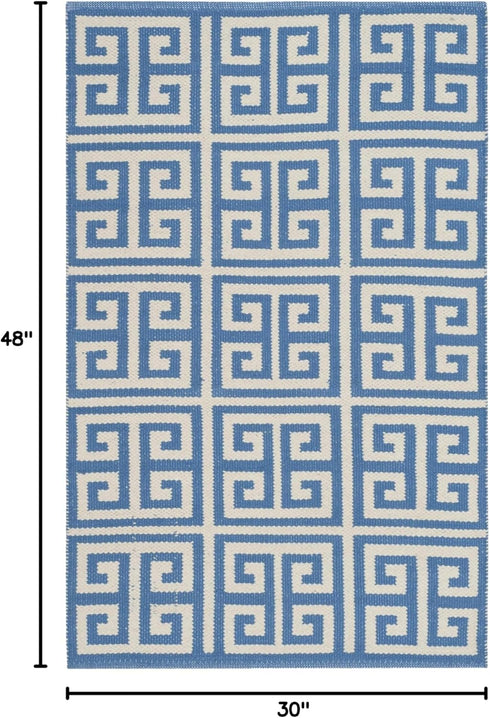 SAFAVIEH Montauk Collection Accent Rug - 2'6" x 4', Blue & Ivory, Handmade Greek Key Cotton, Ideal for High Traffic Areas in Entryway, Living Room...