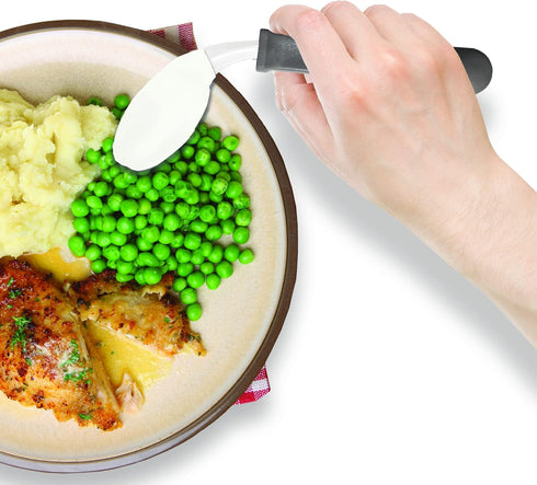 Rehabilitation Advantage Right Handed Grip Easy Coated Offset Spoon, Gray...
