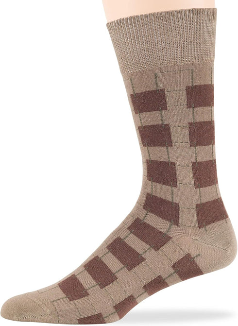 7Bigstars Men's Cotton Dress Crew Socks -6 pack-Argyle Stripes Dots-Large-Brown Blue Black Grey Beige Green...