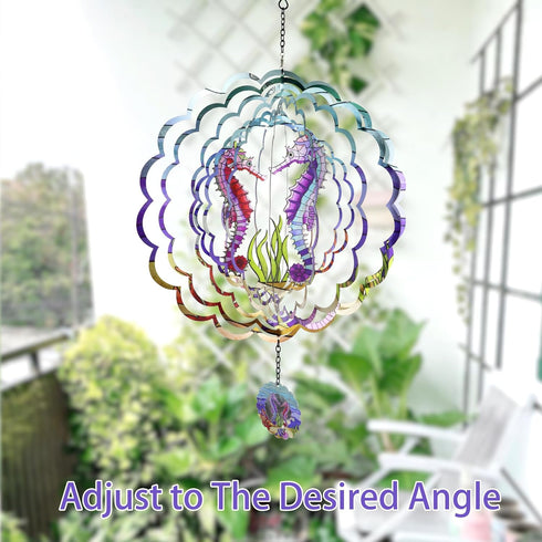 Seahorse 3D Wind Spinner Kinetic Metal Art Hanging Wind Spinner Outdoor Decoration Ocean Ornaments Decor for Yard and Garden...