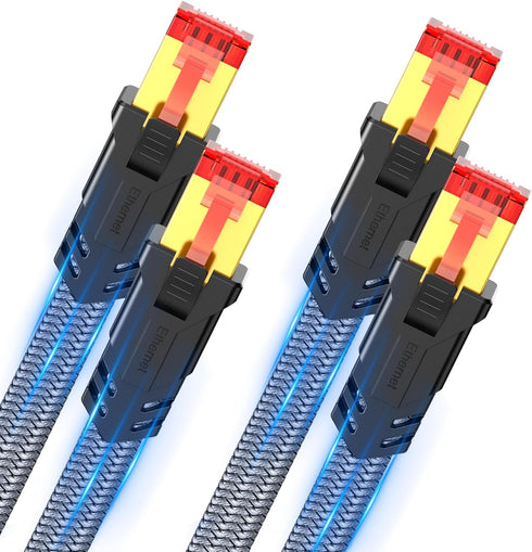 Snowkids Cat 8 Ethernet Cable 6.6 FT 2 Pack, High Speed 40Gbps,2000Mhz Braided High Duty LAN Cable,Gold Plated RJ45 Connector,S/FTP Shielded Flat ...