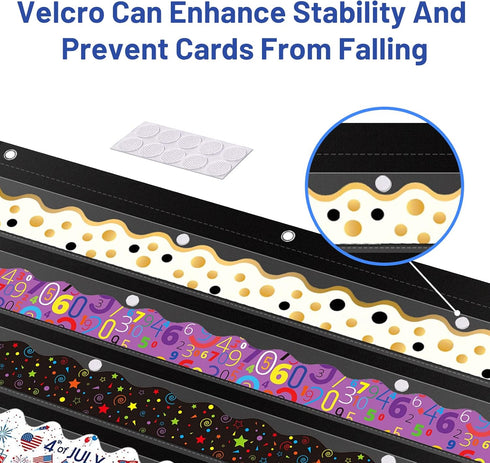 Bulletin Border Storage Pocket Chart for Classroom, Bulletin Board Border Storage, Classroom Organizer with Storage Pockets (Black)...