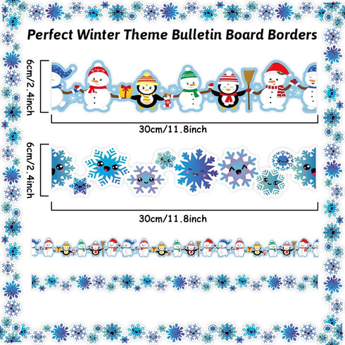 67ft Winter Christmas Bulletin Board Border Snowman Snowflake Bulletin Board Decorations Winter Penguin Borders Trim for Xmas Holiday Classroom Sc...