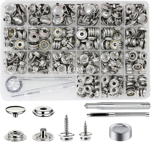350 Pieces Canvas Snap Kit, BetterJonny Stainless Steel Screws Snaps Marine Grade Canvas Upholstery Boat Snaps Fastener Press Stud Cap with 3 Sett...