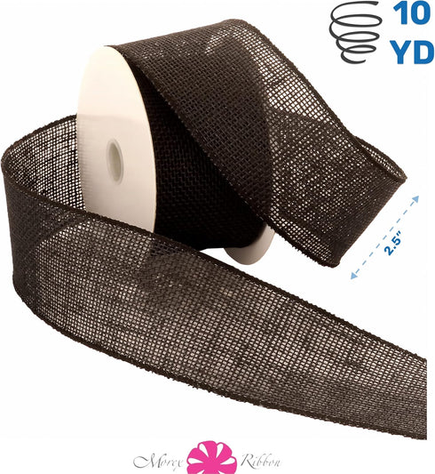 Morex Natural Burlap Wired Ribbon for Decorations, Holidays, Parties, Home and Outdoor Decor, 2.5" x 10 Yd, Black...