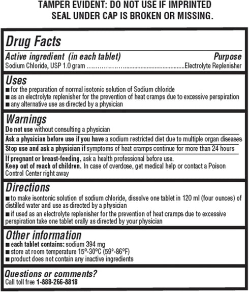 Sodium Chloride Tablets 1 Gm | 300 Count | Normal Salt Tablets | (15.4gr.)...