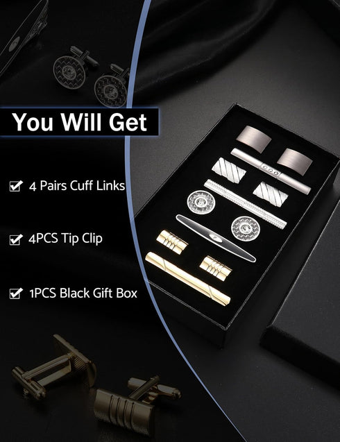YADOCA Tie Clip Cufflinks Set for Men Necktie Tie Bar Clips Business Shirts Tuxedo Wedding Gift with Box Silver-tone Gold-tone Black...