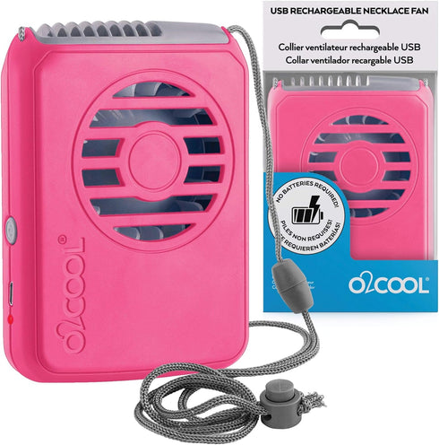 O2COOL Personal Travel Rechargeable Battery Powered Neck Cooling Fan, Single Pack (Pink)...